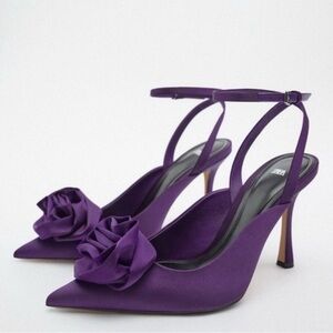 Zara Purple Heels With Floral Detail size 6.5